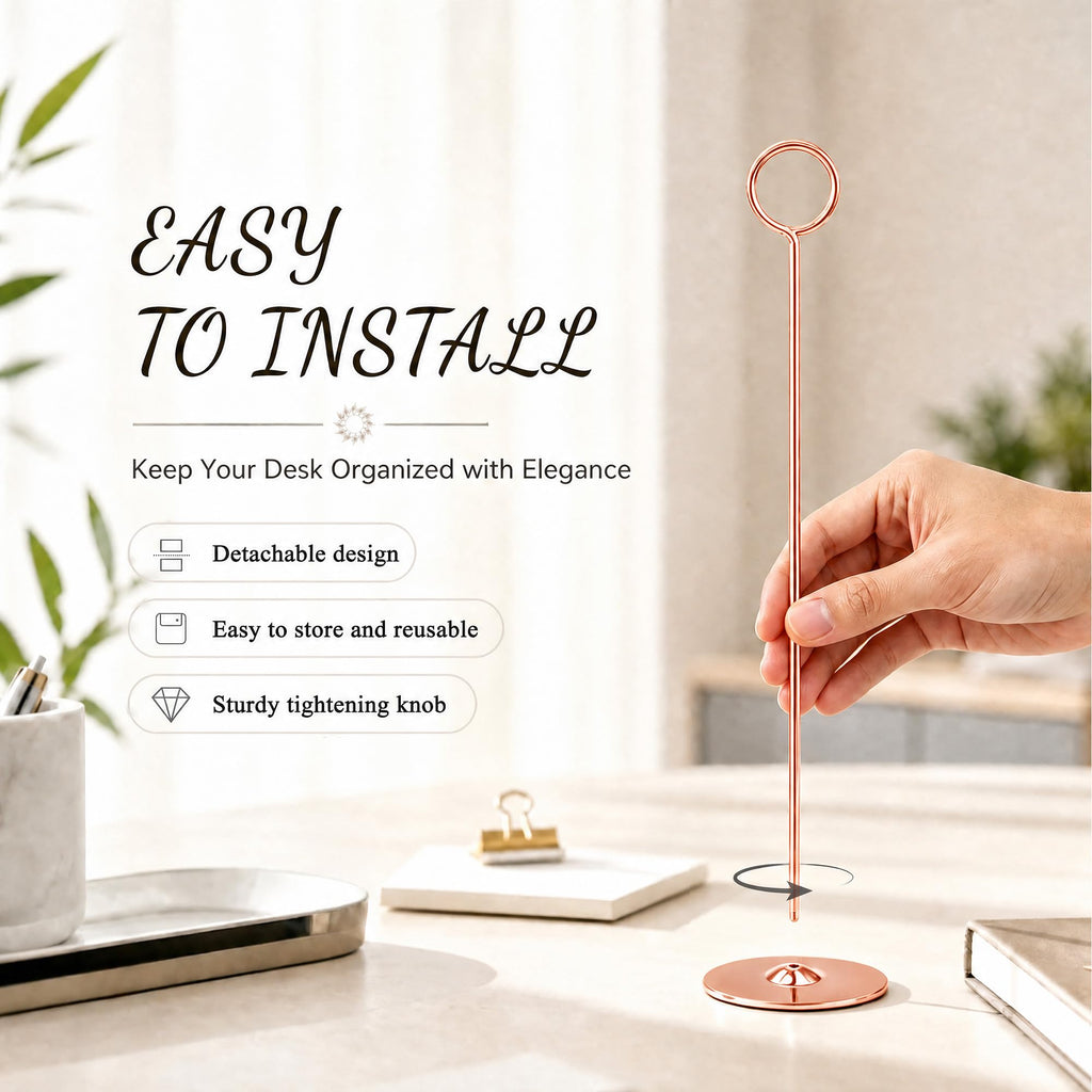 12 Inch Rosegold Steel Place Card Holder, 16 Pack Table Number Holder, Table Card Stand, Table Number Stand for Photos