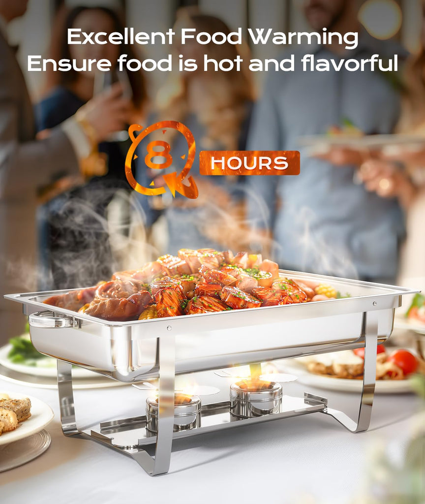 Chafing Dishes for Buffet 4 Pack, [Ultrasonic Mirror Polishing] Chafing Dish Buffet Set 9QT, [Rolled Edge Finger