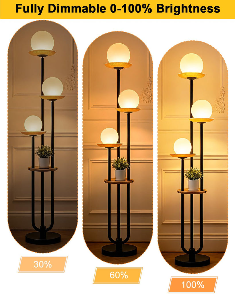 Black Floor Lamp Dimmable with Amber Glass Tray Tall Lamp