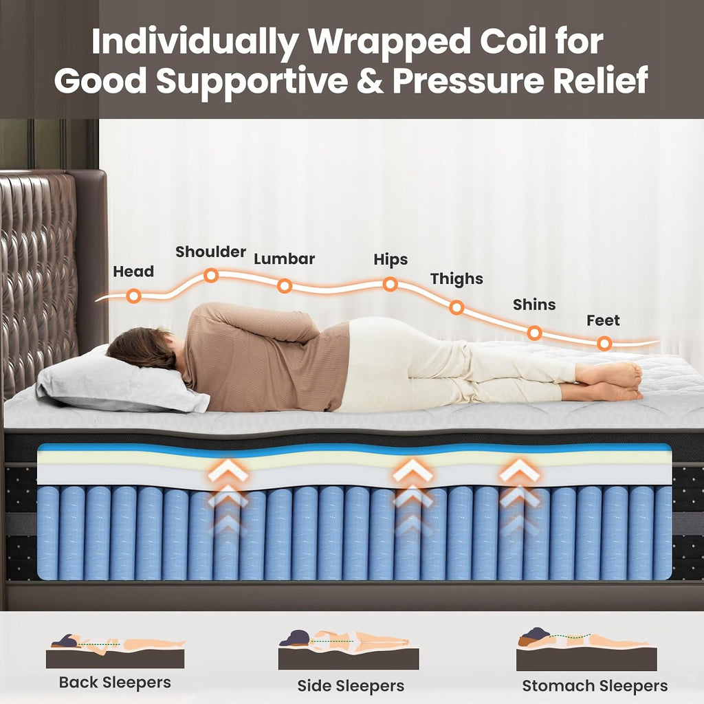 Medium Firm Full Mattress, 14'' Hybrid Mattresses with Back & Hip Support| Deep Sleep & Zoned Support
