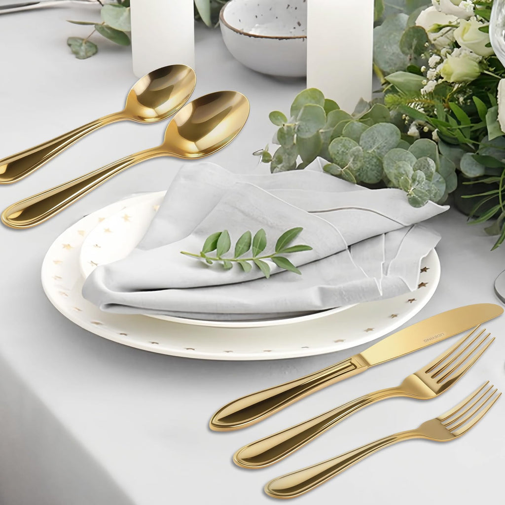 Gold Silverware Set for 8, 18/0 Premium Stainless Steel Flatware Set, Heavy Duty and Modern Design Cutlery Set, Mirror