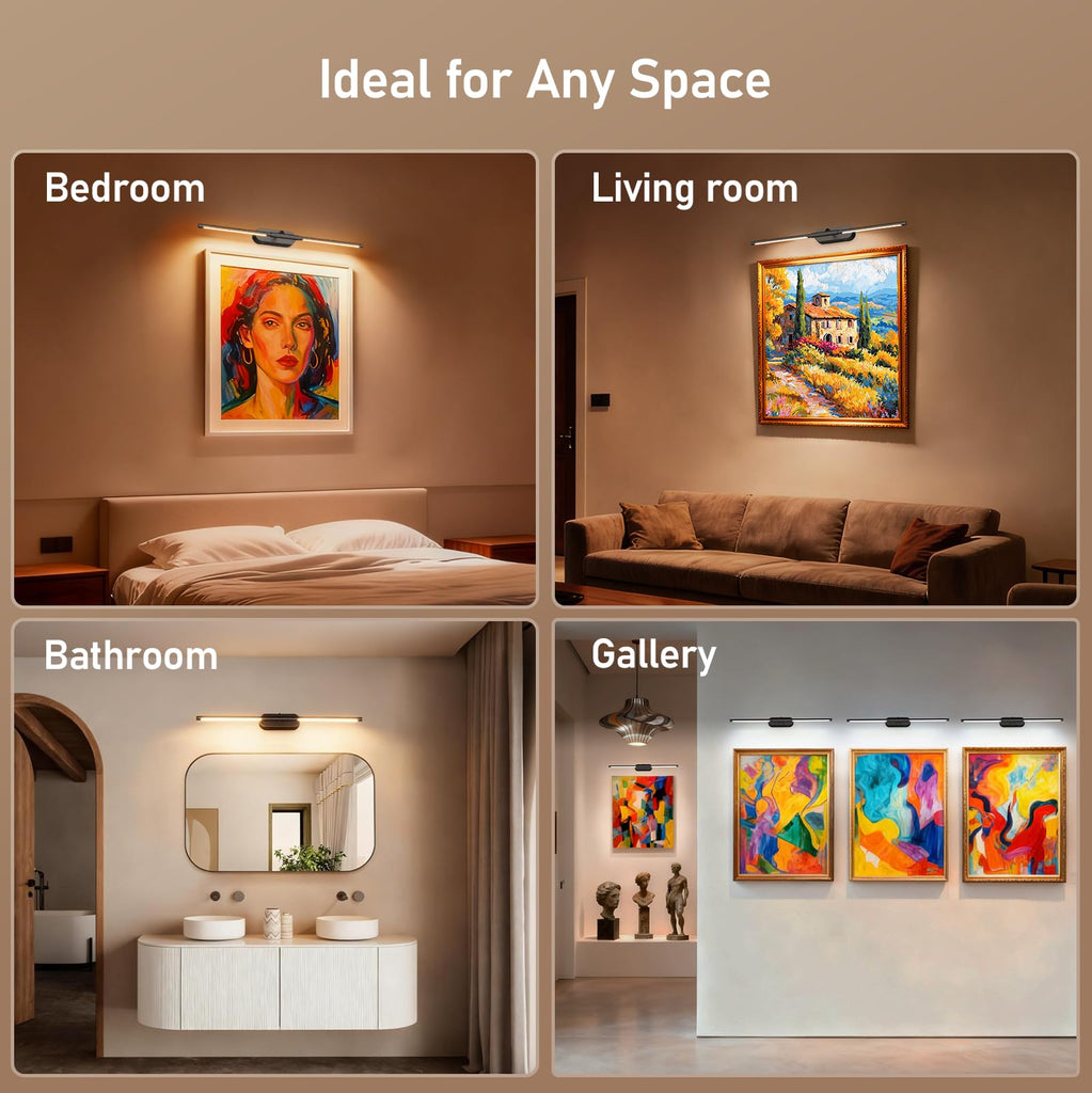 24" Wireless Picture Light for Wall, Rechargeable Art Light with Remote, 8000mAh Battery Operated, 3 Color Modes &