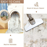 5x8 Washable Abstract Area Rug, Neutral Low Pile Non-Slip Carpet for Bedroom Dining Room