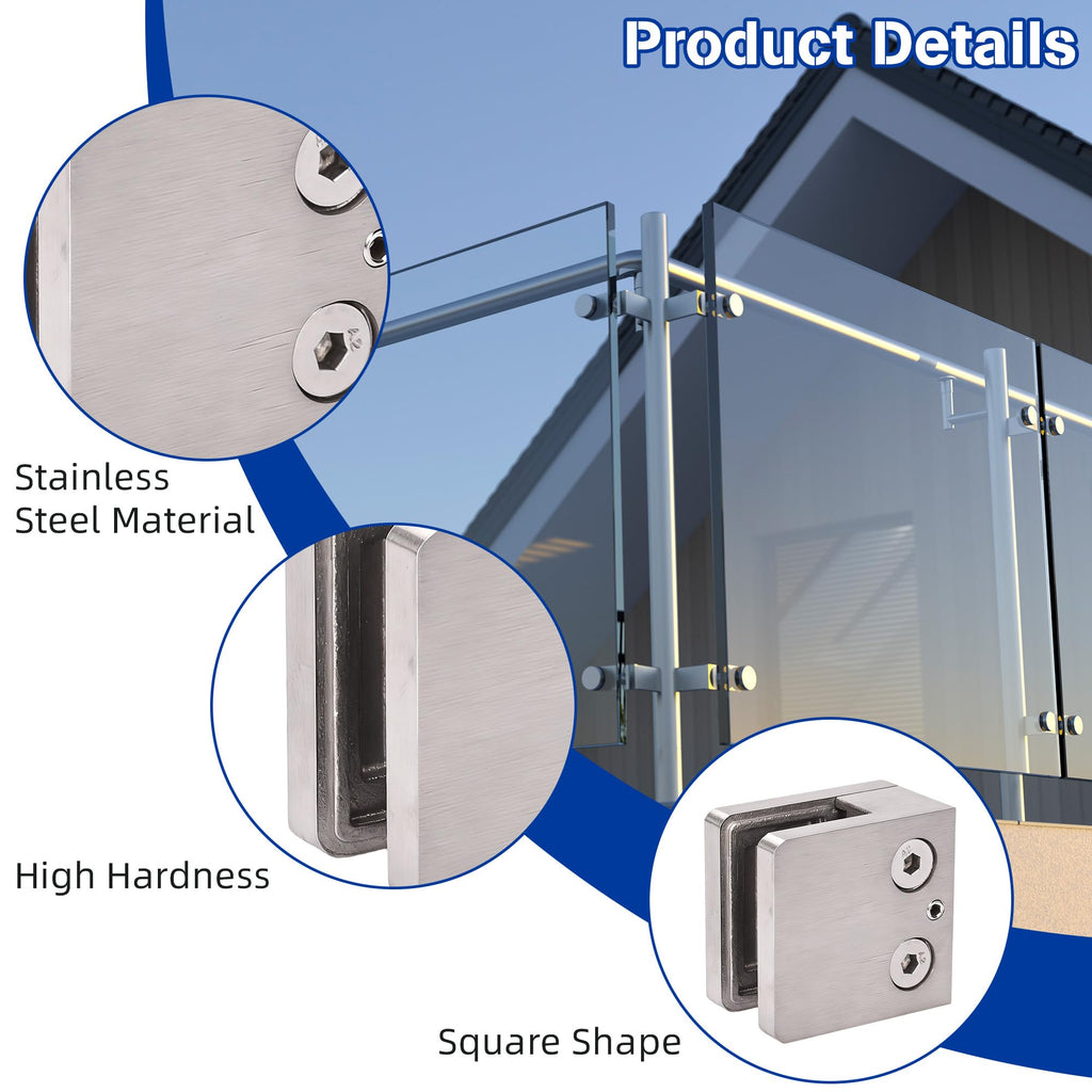 8Pcs Railing Glass Clamps, 1.8" Square Balustrade Clamp