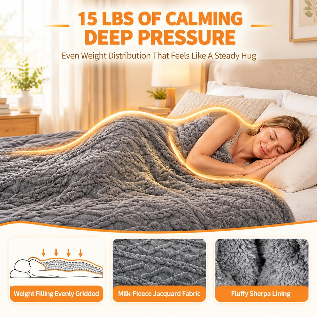 Heated Weighted Blanket for Adults 15 lbs, Soft 60x80 inches, Grey