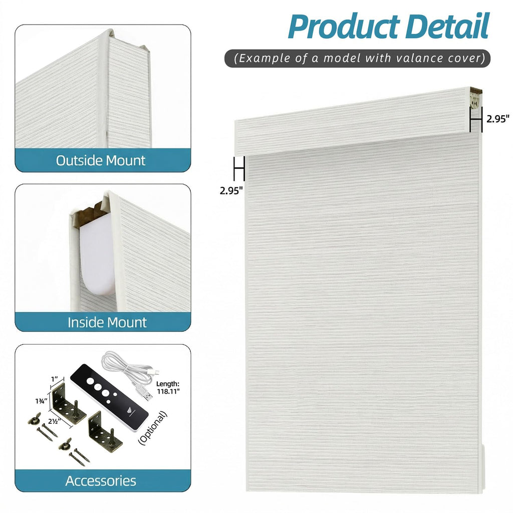 Motorized Natural Woven Wood Roman Shades, Linen Ramie 05E2