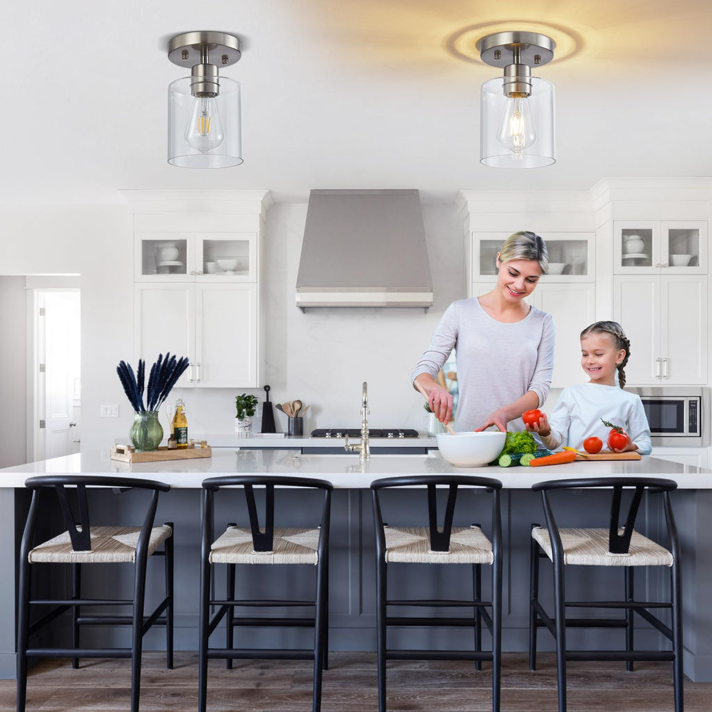 1-Light Flush Mount Ceiling Light, Brushed Nickel Hallway Light Fixtures, Small Kitchen Lighting Fixtures Ceiling