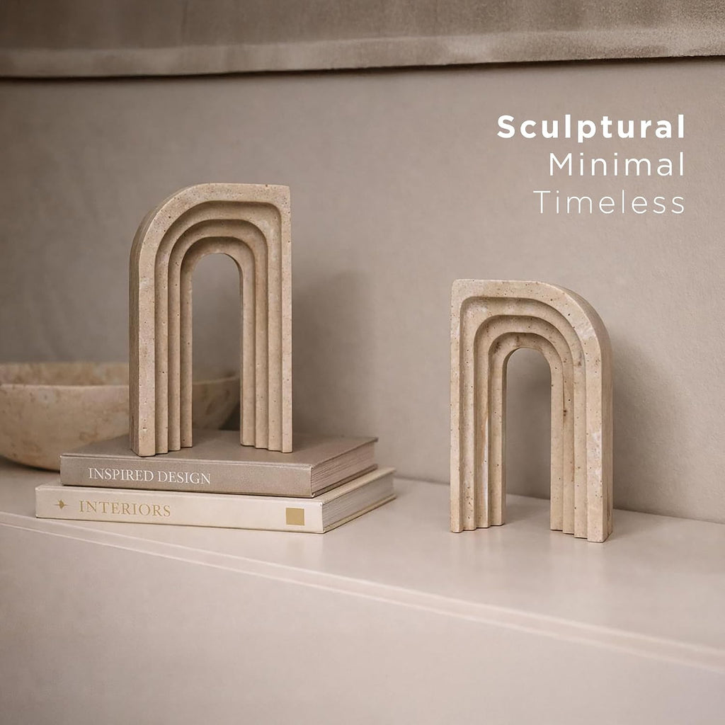 Decorative Bookends for Shelves - Heavy Duty Book Ends for Heavy Books, Stone-Inspired Composite Bookends, Non-Slip