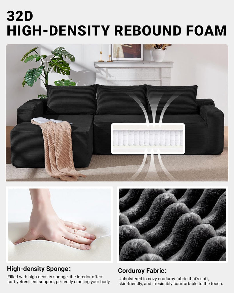 97" Cloud Couch Sectional, L Shaped Boneless Couch Sectional Couches for Living Room