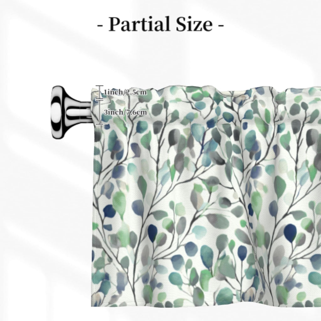 Spring Leaves Valances for Windows, Boho Kitchen Curtains Valances, Farmhouse Grey Green Branch Window Treatments