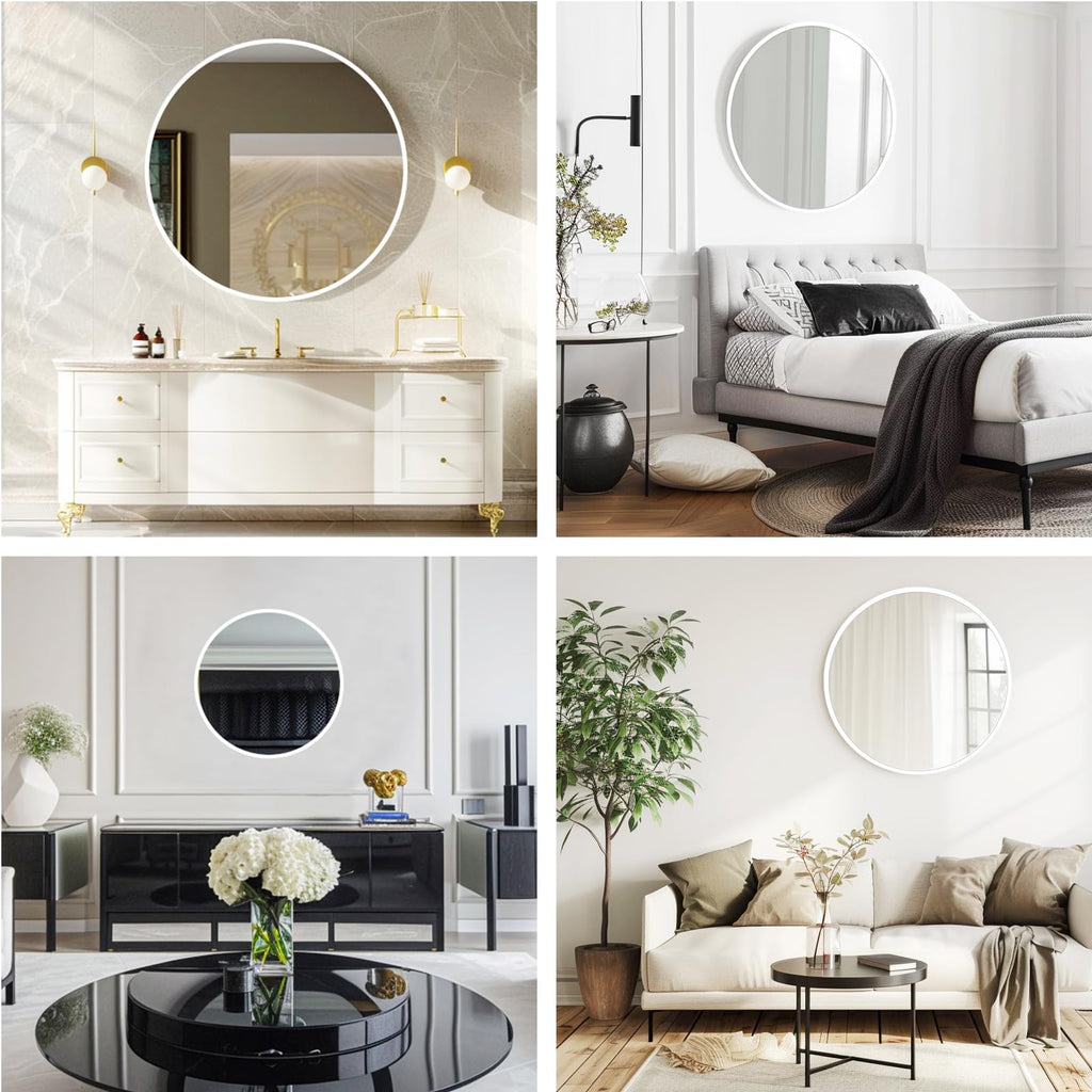 16 inch White Round Mirror, Circle Mirror, Matte White Metal Frame