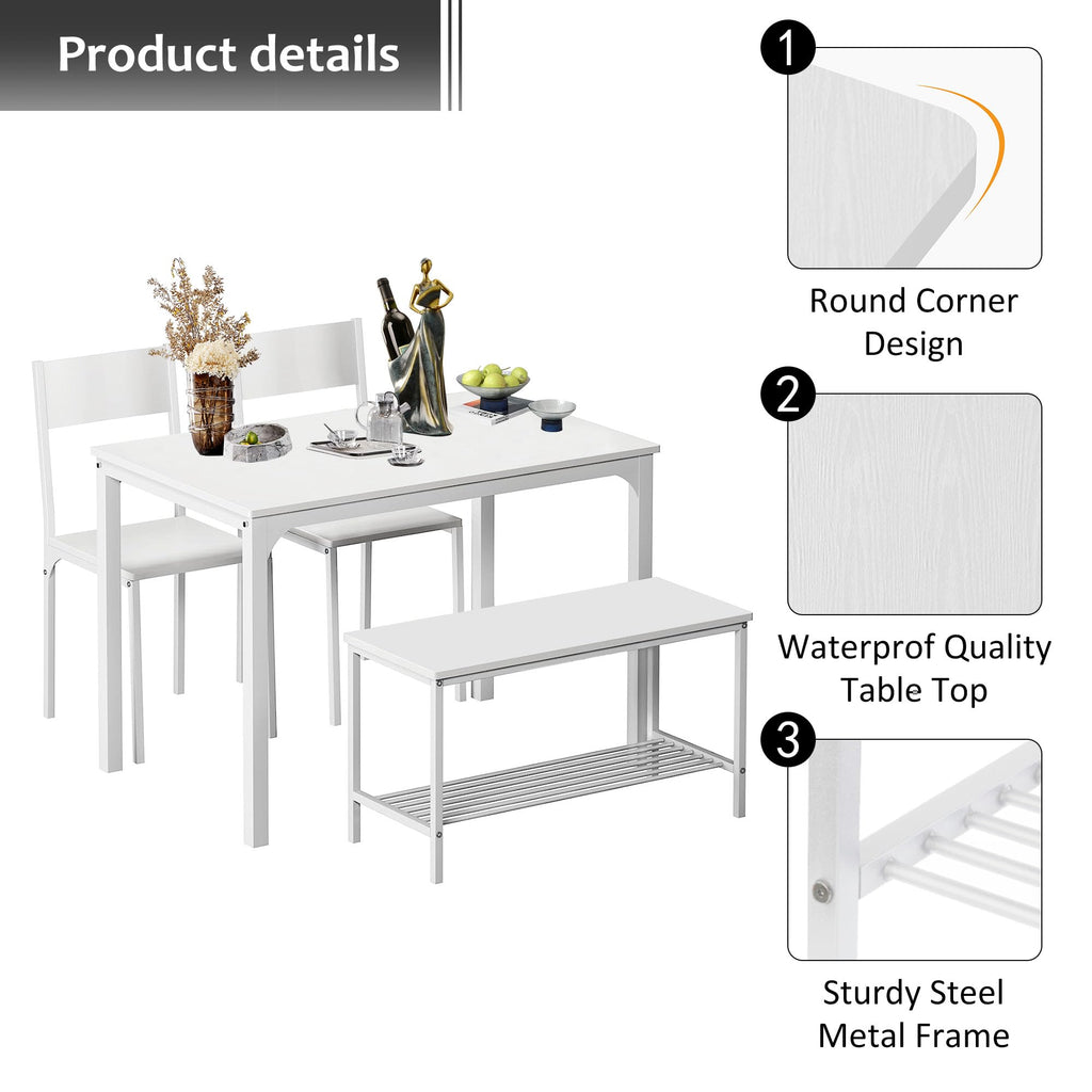 4-Piece Dining Table Set for 4, 43.5'' Space-Saving Kitchen Set with Bench and Chairs, Ideal for Restaurants and