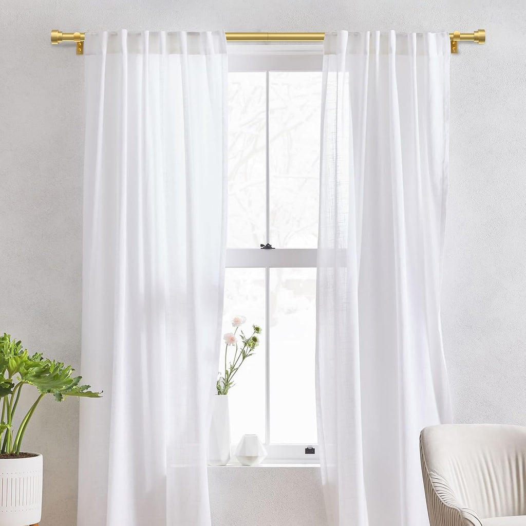 2 Pack Heavy Duty Curtain Rods for Windows 48 to 84 Inch, 1 Inch Black Adjustable Curtain Rod Set with Easy - Set of 2