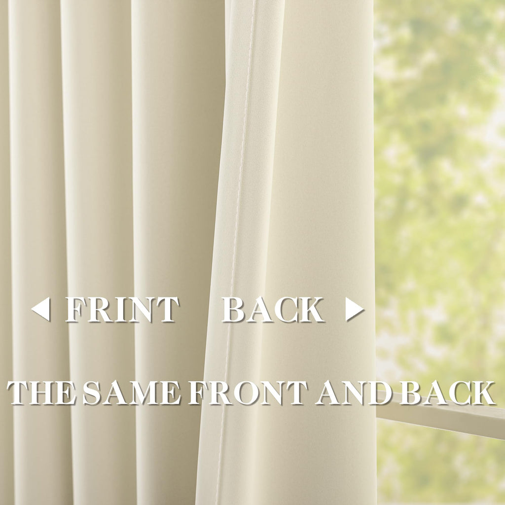 Cream Pinch Pleated Blackout Curtains with Hooks - 96 inch Length Room Darkening Thermal Insulated Window Curtain