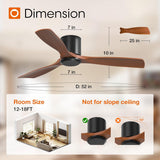 52 inch Ceiling Fans No Lights, Low Profile Ceiling Fan with Remote Control, Flush Mount, Reversible, 3 Wood Blades, 6 Speeds, Noiseless, Black Walnut Ceiling Fan for Indoor/Outdoor Use A103-B0DY7MVX2L