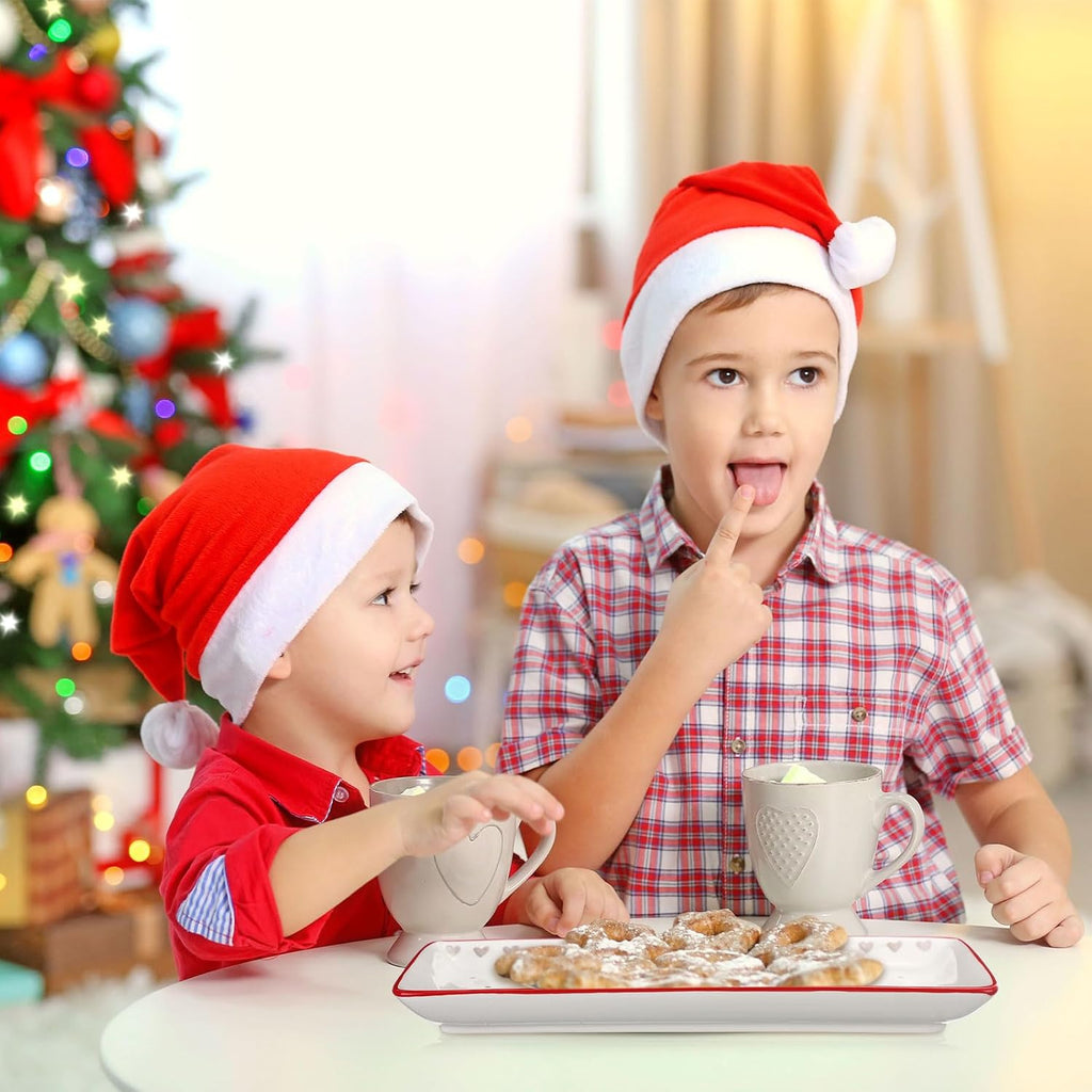 Christmas Ceramic Serving Platter Set of 2 Christmas Porcelain Trays Gnomes Serving Plates Rectangular for Food Salad