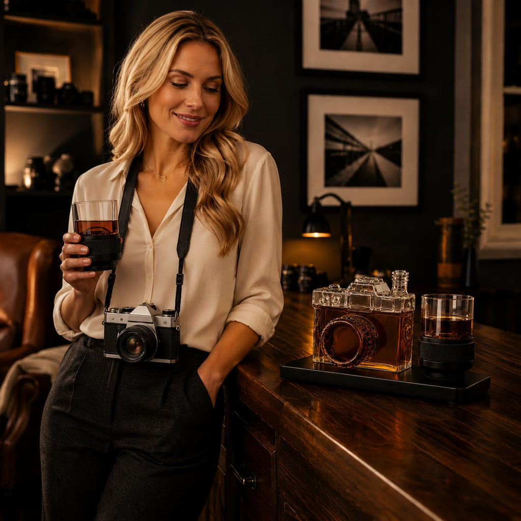 Camera Shaped Wine & Whiskey Decanter - 27.4OZ Photographer Unique Decanter Set with Beautiful Gift Box, Photo
