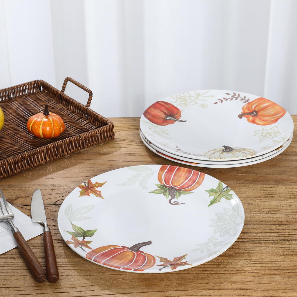4-Piece Melamine Fall Dinner Plates Set‌ - ‌10 Inch‌ Pumpkin ‌Dishes