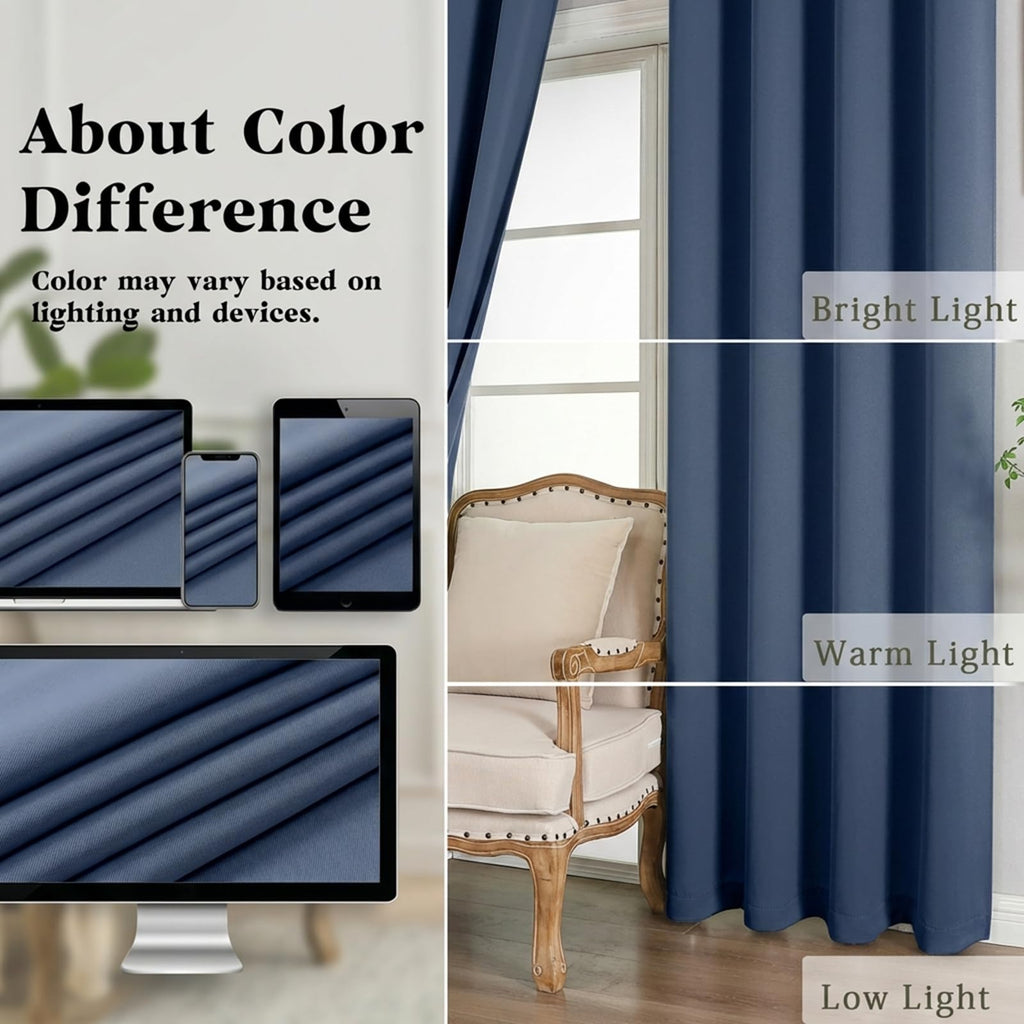 Denim Extra Long 10ft Curtains 120 Inches Long 2 Panels Set, Room Darkening Light Blocking Solid Thermal Insulated