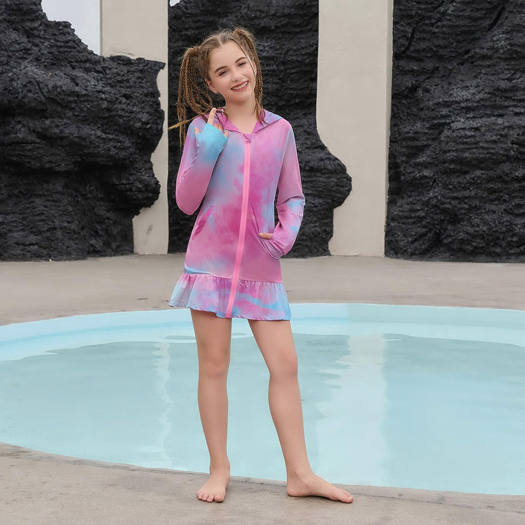 Girls Swim Cover Up UPF 50+ Sun Protection Rash Guard Hoodie