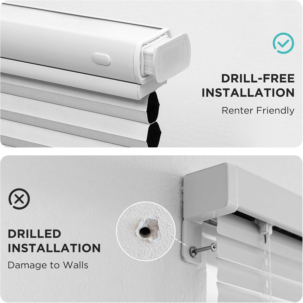 No Tools No Drill Blinds for Indoor Windows, Cordless Window Blinds Cellular Shades Top Down Bottom Up Blackout