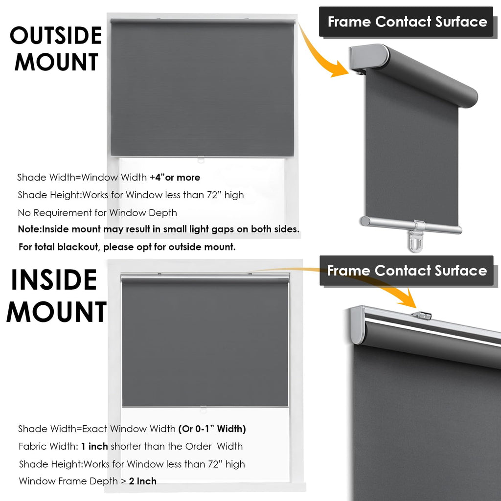 Cordless 100% Blackout Roller Shades for Windows, UV Protection Pull Down Shades, Room Darkening Door Blinds Thermal