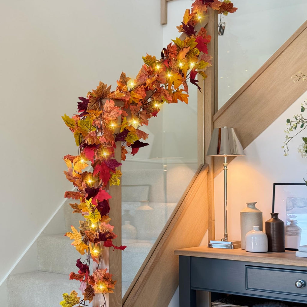5 Pack Fall Leaf Garland with Lights, Fall Vines Autumn Garland LED Lights Artificial Maple Fall Leaves Thanksgiving