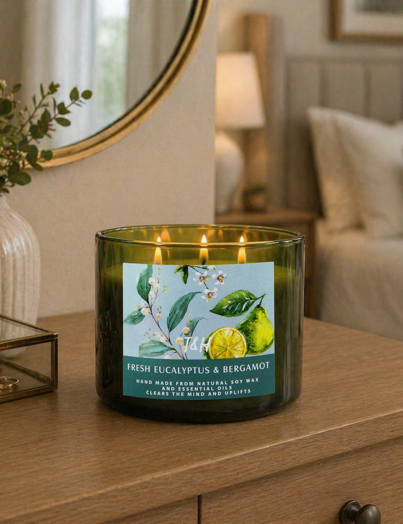 Fresh Eucalyptus Bergamot 3-Wick Large Soy Scented Candle, 15.8 oz
