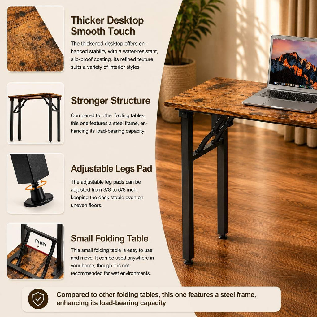 Folding Table Computer Desk - 43.3" No Assembly Folding Desk Design and Foldable Office Desk, Small Desk, Compact