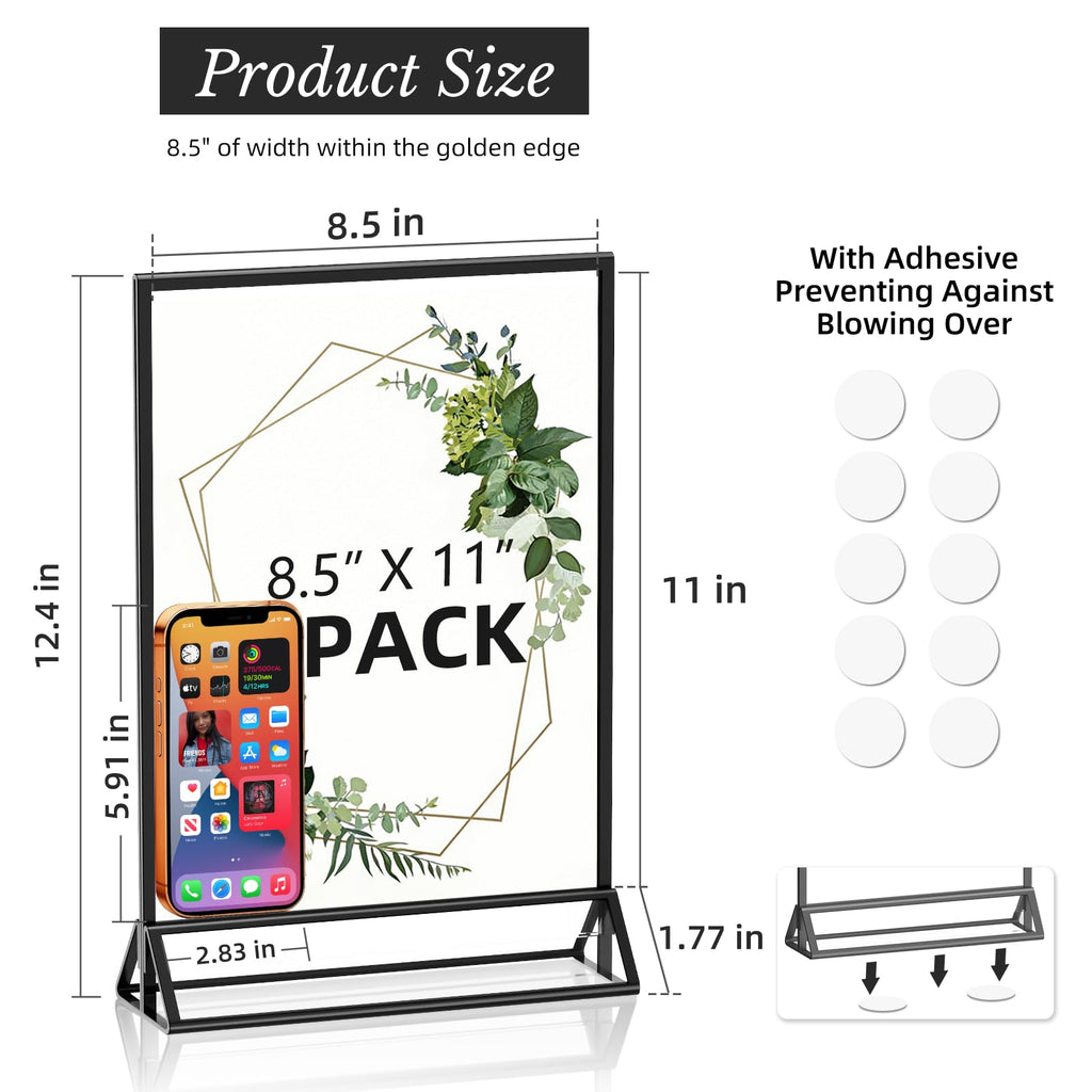 Acrylic Sign Holder 8.5x11 Double-Sided Black Picture Frames Clear Sign Holder for Flyer Holder Menu Holder Wedding