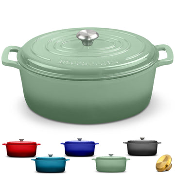 Enameled Cast Iron Oval Dutch Oven with Lid, 6.75 Quart, Sage