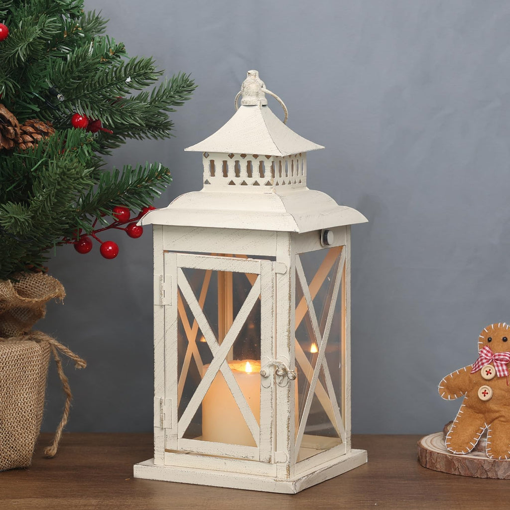 Lantern Decorative Indoor & Outdoor, Large Square Hanging Spring Home Decor, Vintage Metal Decorative Candle Lanterns