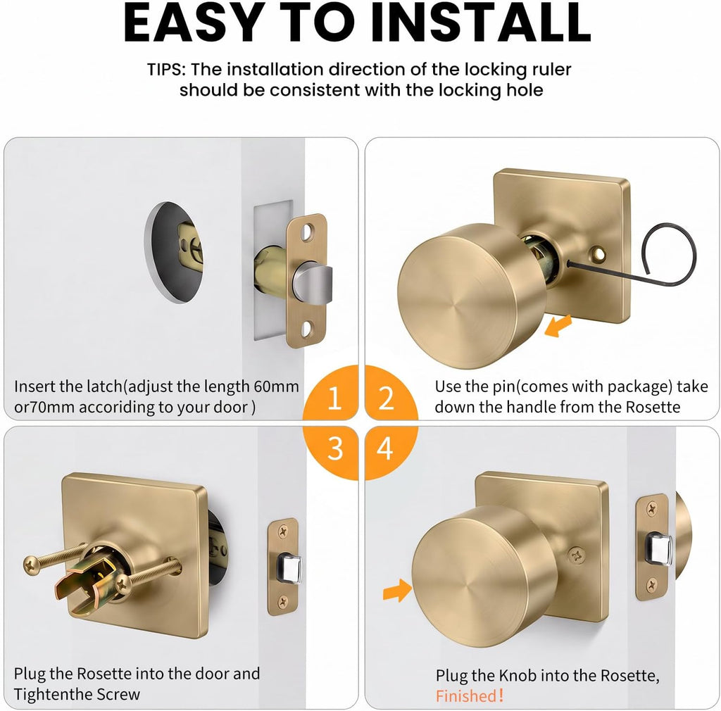 Champagne Bronze Closet Door Knobs, Passage Door Knob Hallway, Champagne Gold Door Knobs Interior No Lock 6 Pack