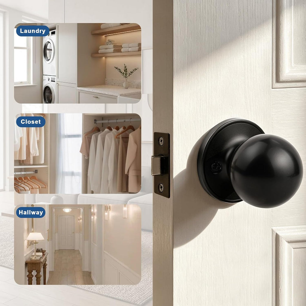 2 Pack Single Side Dummy Door Knob, Matte Black Non-Turning Indoor Door Knob, Closet Door Knobs, Stainless Steel