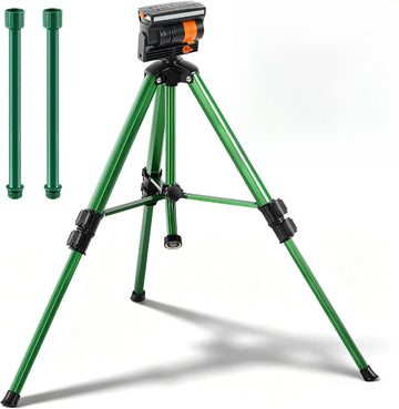 Oscillating Sprinkler Head on Telescoping Tripod Base with 2 Sprinkler Extensions, Heavy Duty Lawn Sprinklers, 360°