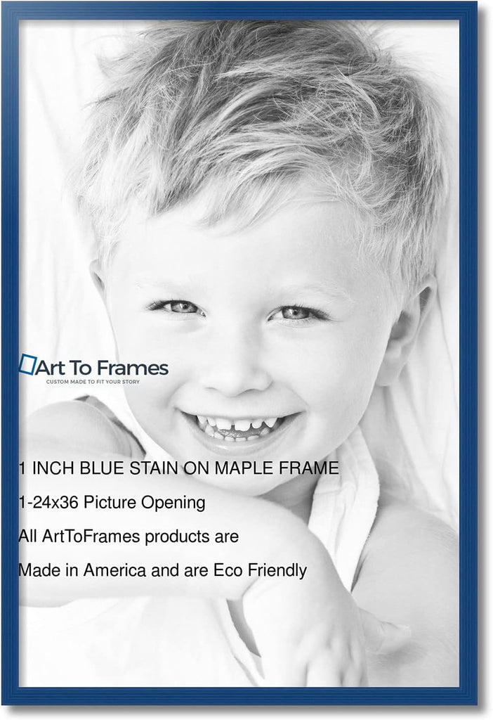 24x36 Inch Blue Picture Frame, This 1" Custom Wood Poster Frame is Blue Stain on Red Leaf Maple, for Your Art or