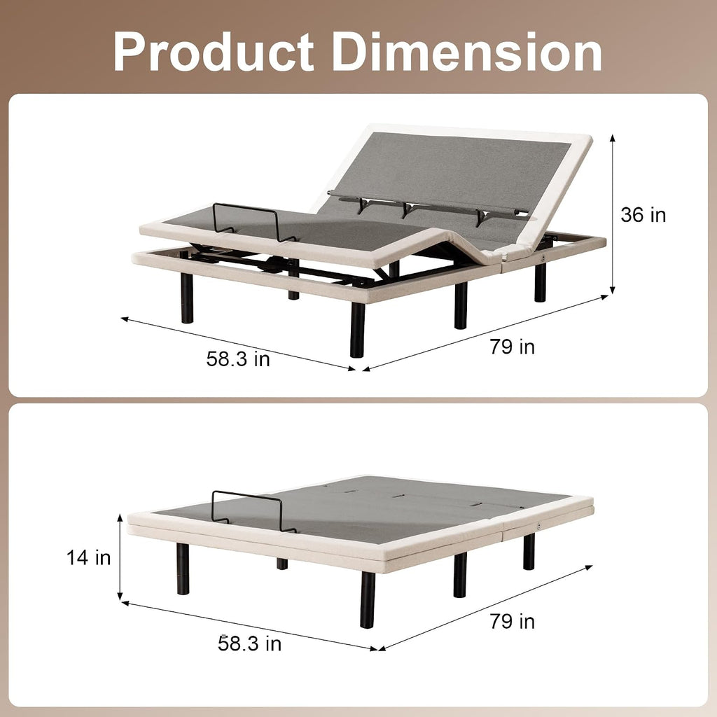 Froman Queen Adjustable Bed Frame with, Massage, Head Top Pillow Tilt
