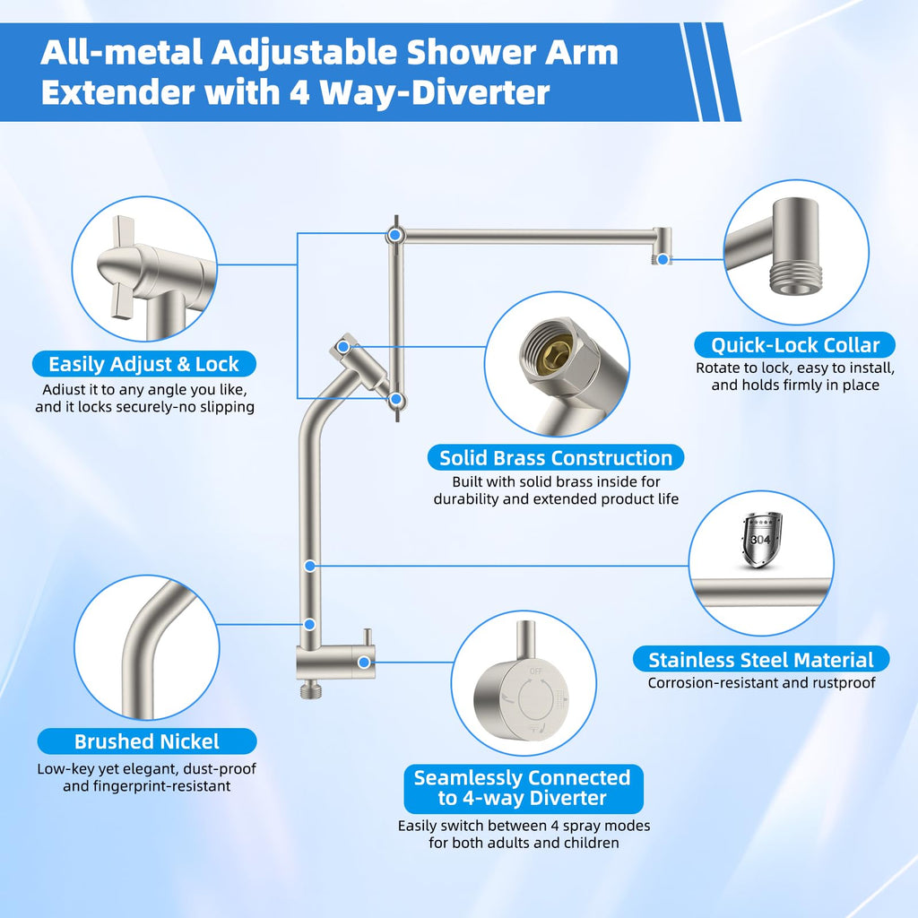 12" Metal Rain Shower Head with Filter Handheld 10-Spray Combo, Easy Reach