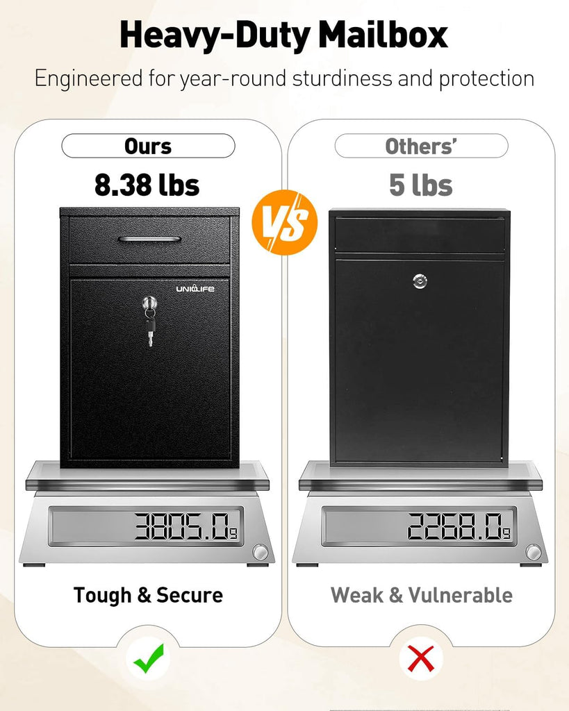Wall Mount Mailbox Theft Heavy Duty Locking Mailbox, Large Mailbox with Key Lock, Security Mail Box, Safe Key Drop Box