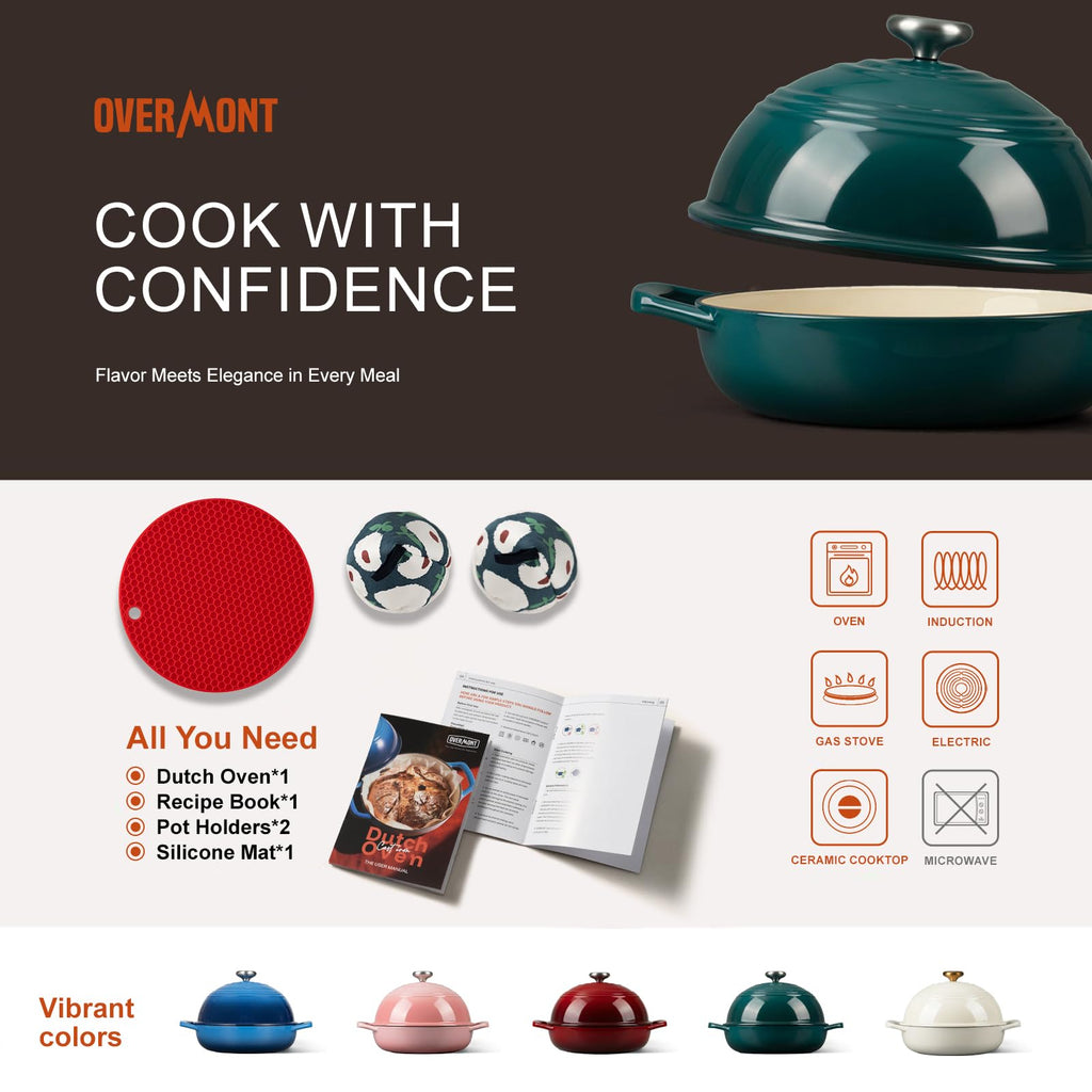 Enameled Cast Iron Dutch Oven, 6QT Bread Oven with Dome Lid Recipe