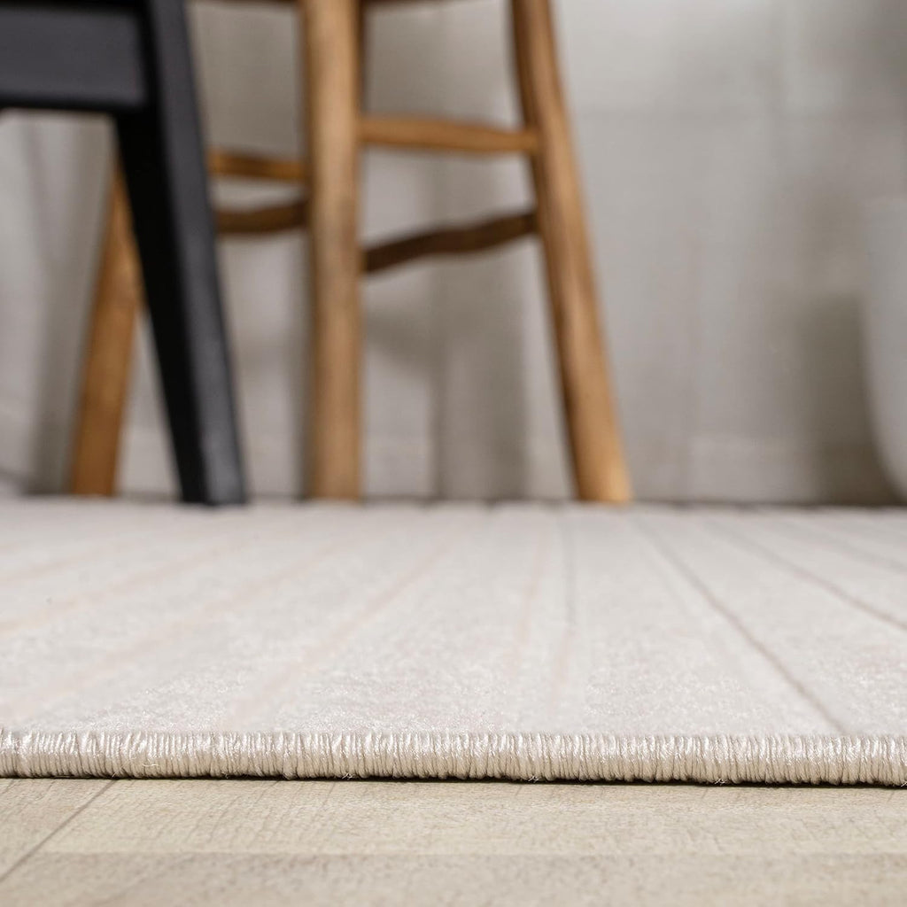 Aarhus High-Low Striped Ivory/Cream Indoor/Outdoor Area Rug 8x10, Minimalist Geometric, Classic, Farmhouse, Cottage