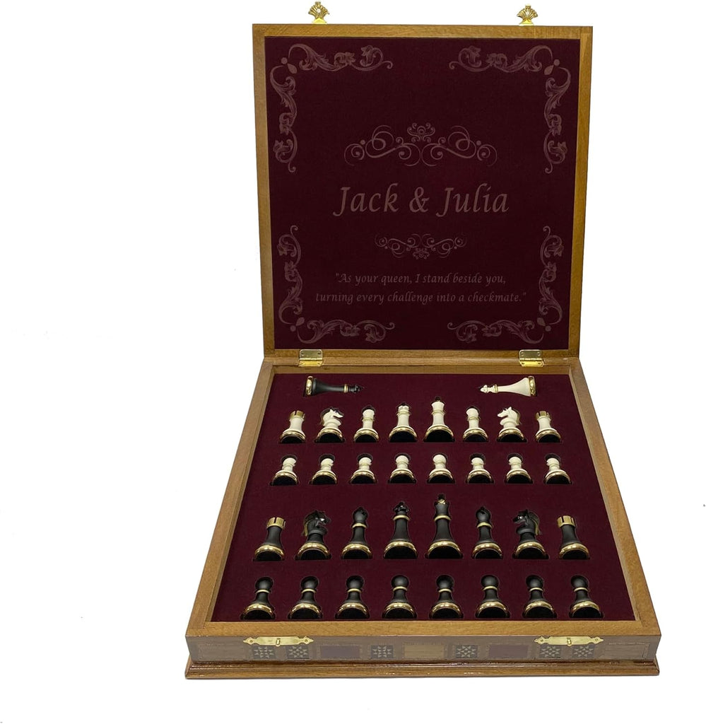 16.5 Inches Large Chess Set - Luxury Chess Pieces with 2 Extra Queens and Wooden Chess Board with Mosaic Details