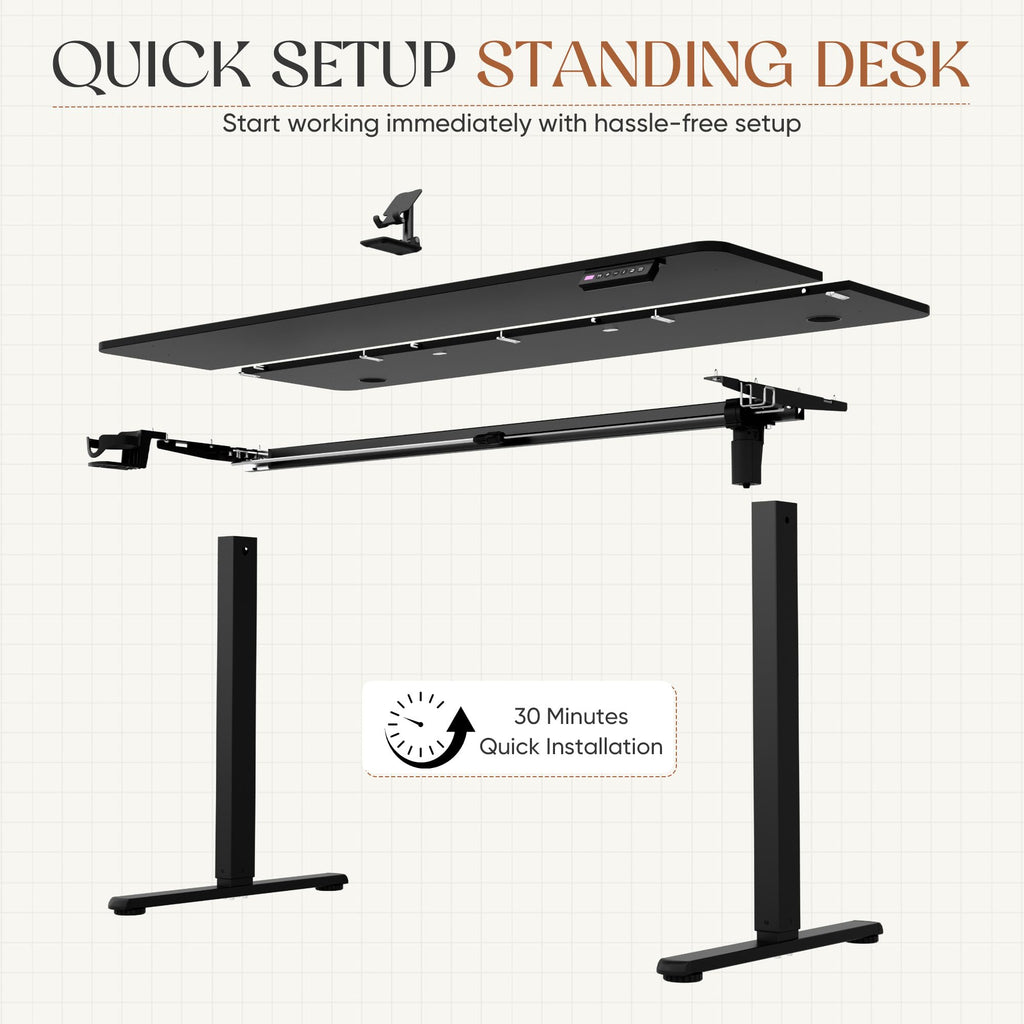 Electric Standing Desk, 55 x 24 Inches Height Adjustable Sit Stand up Desk, Memory Preset Computer Home Office Desks