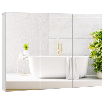 Mirrored Medicine Cabinet, Large Wide Wall Mounted Storage Cabinet with 3 Mirror Doors, Hanging Bathroom Organizer