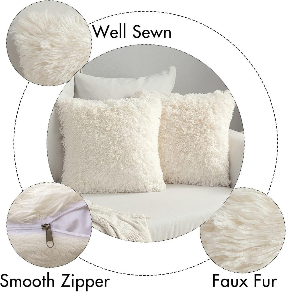 Pack of 2 Luxury Faux Fur Throw Pillow Cover Deluxe Spring Decorative Plush Pillow Case Cushion Cover Shell