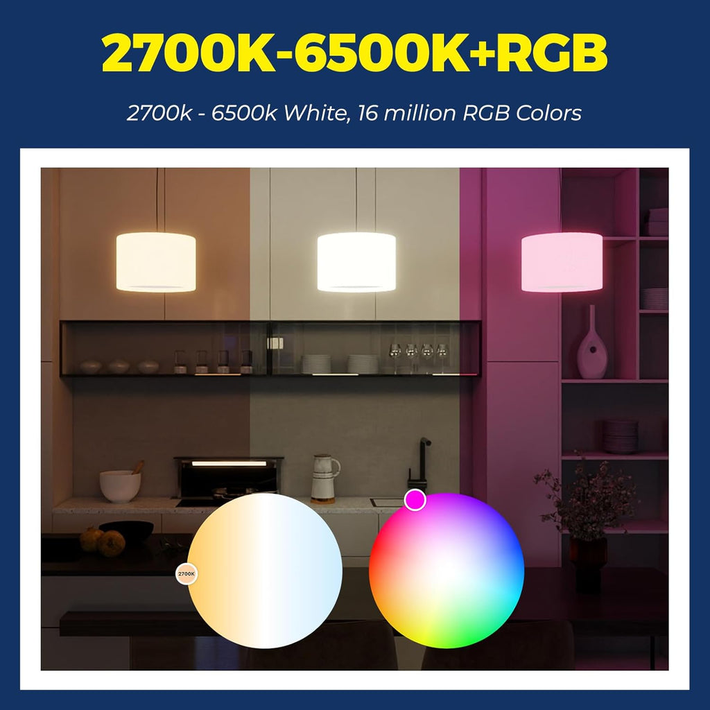 Smart Light Bulbs 6 Pack, Smart Bulb Works with Alexa/Google Home/SmartLife, CRI>90, RGBCW Color Changing Light Bulbs