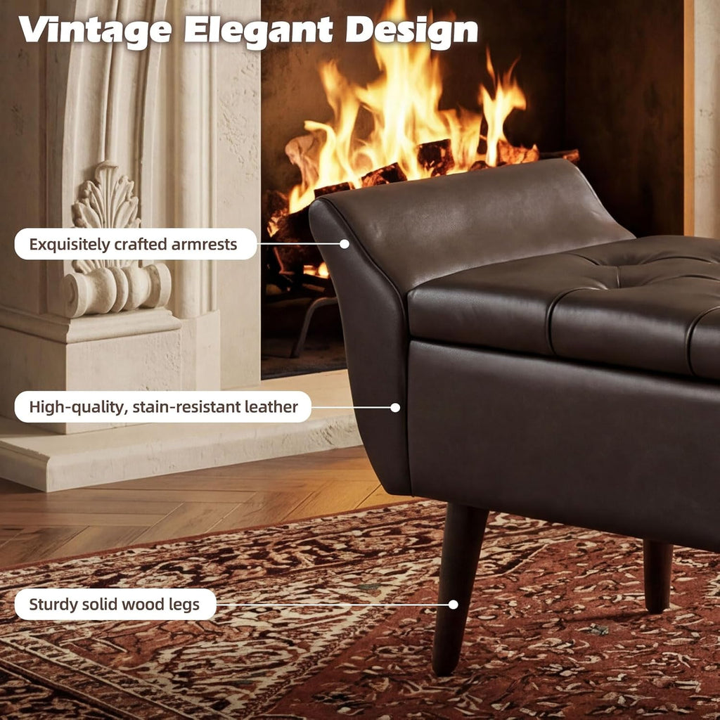 Storage Ottoman Bench 64''Length 65L Faux Leather End of King Bed Bench