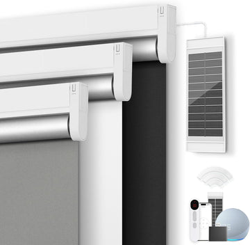 Motorized Blinds, Blackout Roller Blinds with Remote Control & Solar Panel | Automatic Electric Shades for Windows