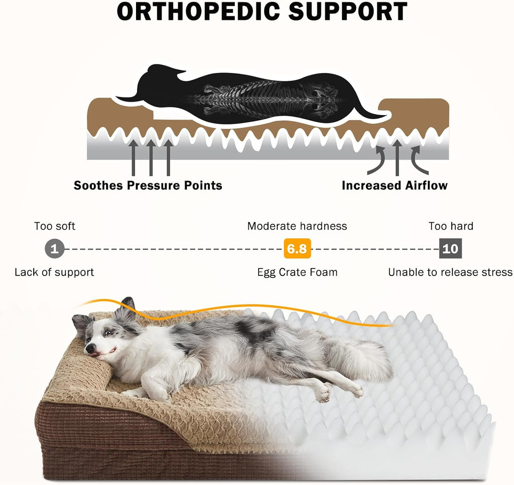 Orthopedic Dog Beds Large Sized, XL Washable Egg-Crate Memory Foam Dog Couch with Washable Removable Cover
