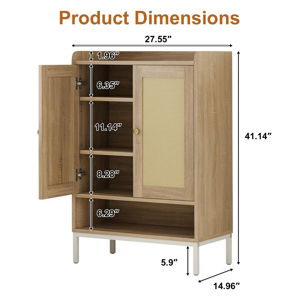 Shoe Cabinet, Rattan Shoe Rack Organizer with Doors